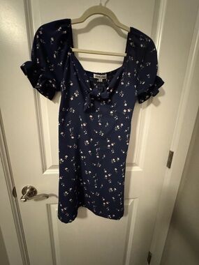 Mimi Chica Navy Floral Tie-Front Mini Dress